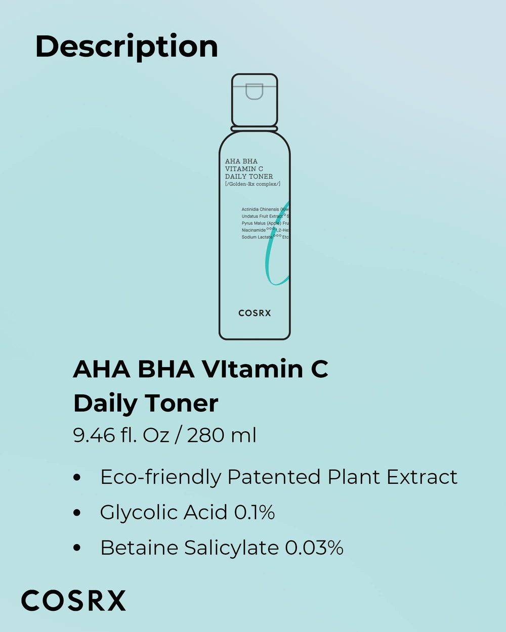 CosRX ABC Diario Tónico, etiqueta clara para conocer ingredientes clave.
