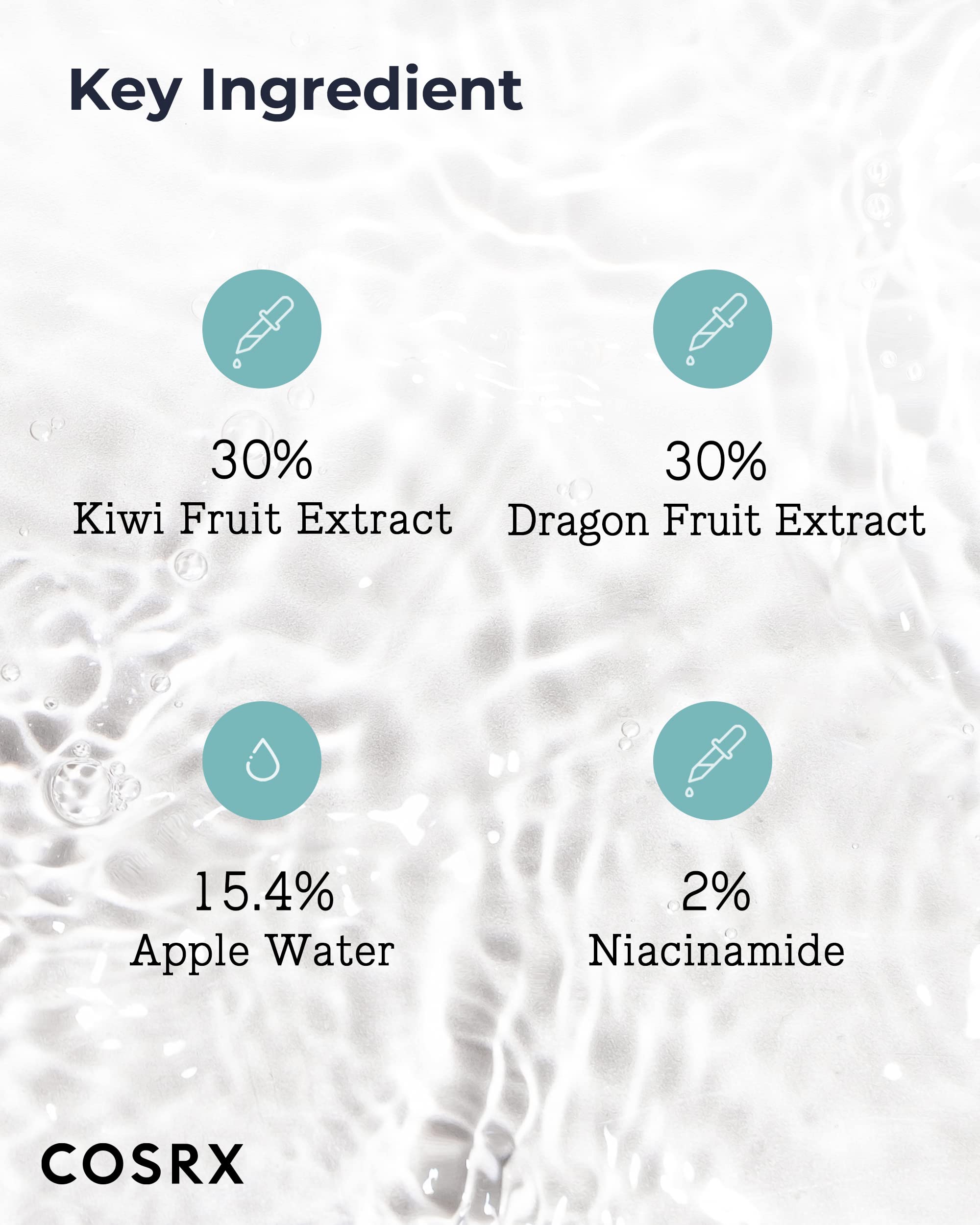 CosRX ABC Diario Tónico, gotas transparentes listas para la piel limpia.