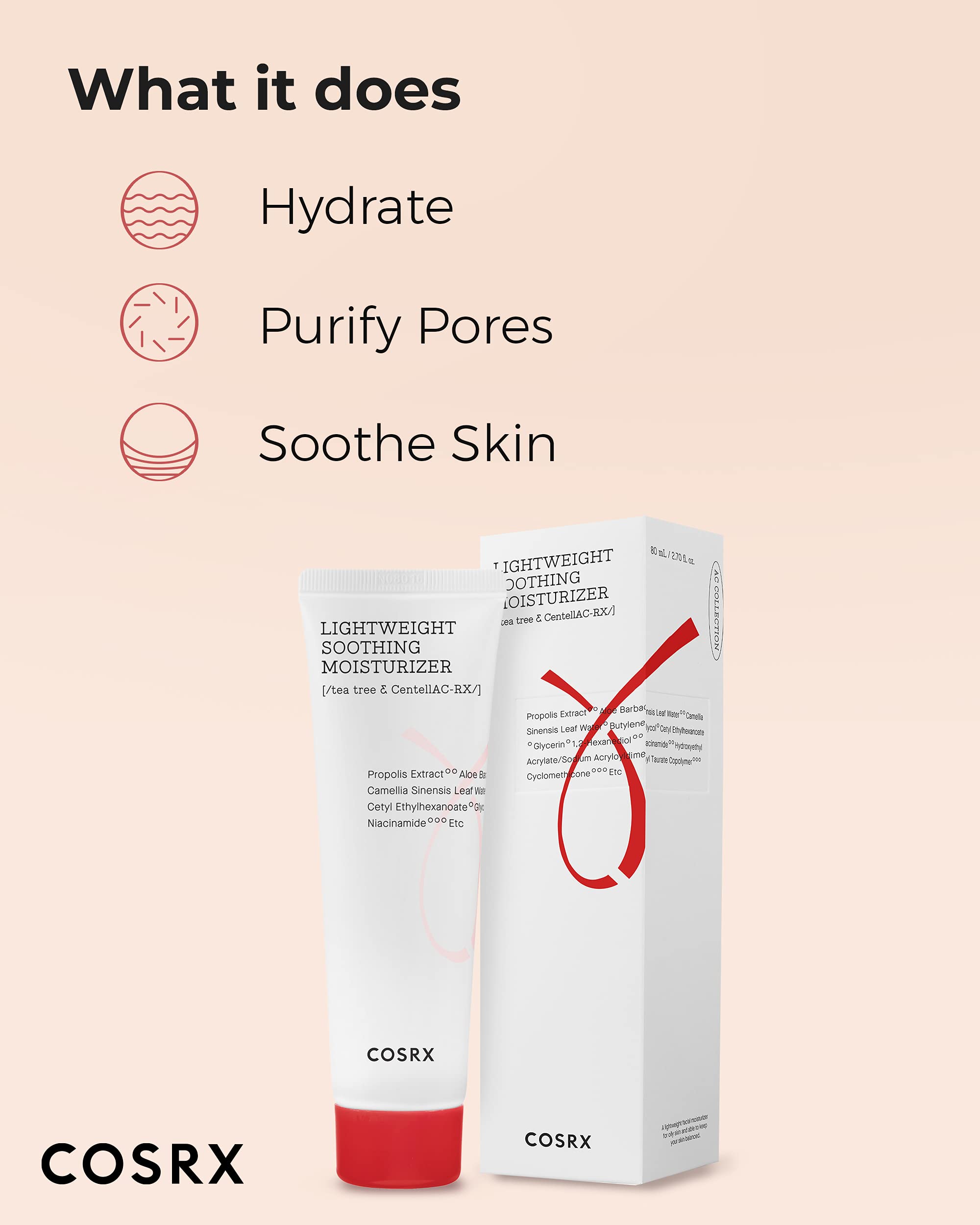 CosRX AC Collection Aloe vera 71.2% ingrediente clave para calmante suave.