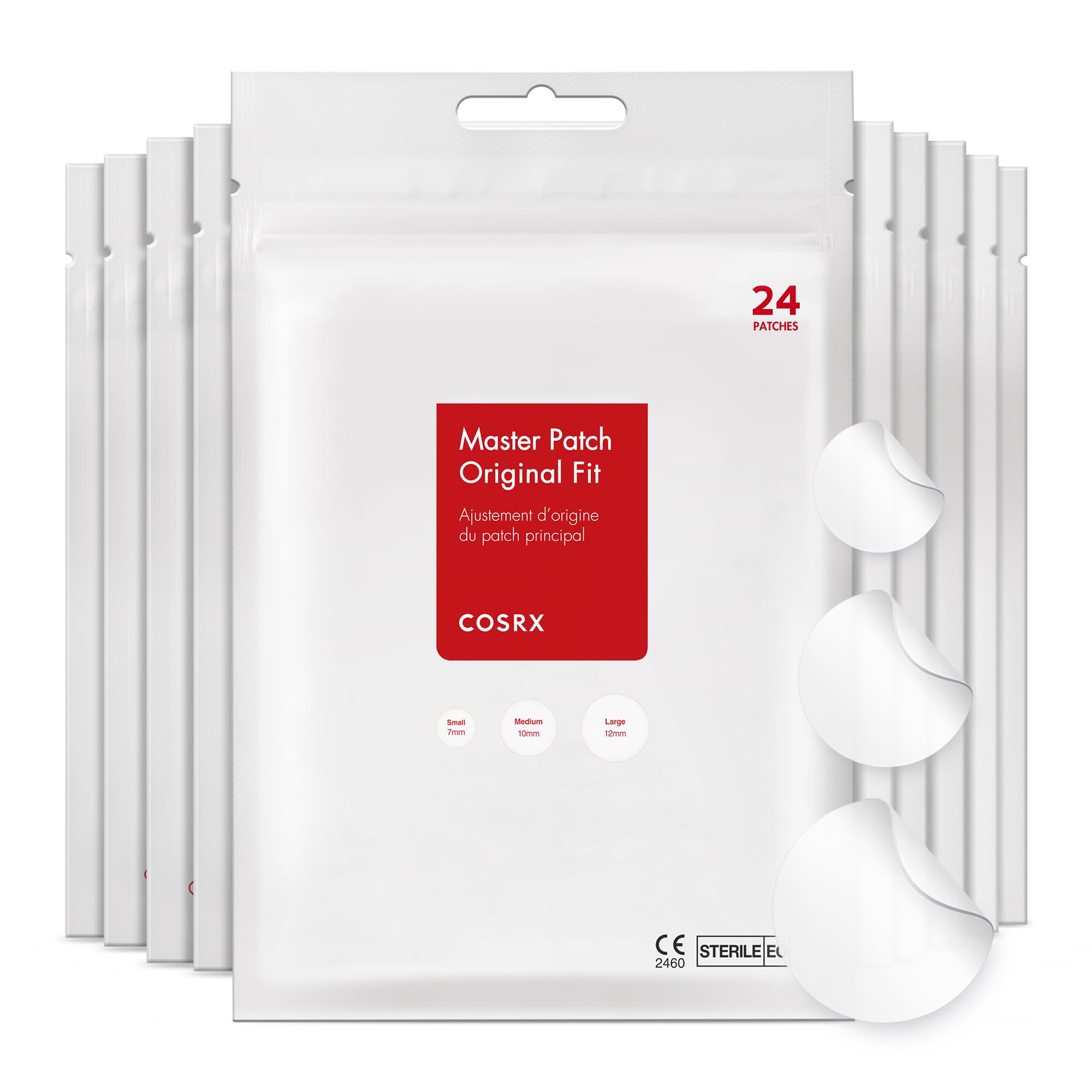 COSRX parche hidrocoloide original en tres tallas para espinillas.