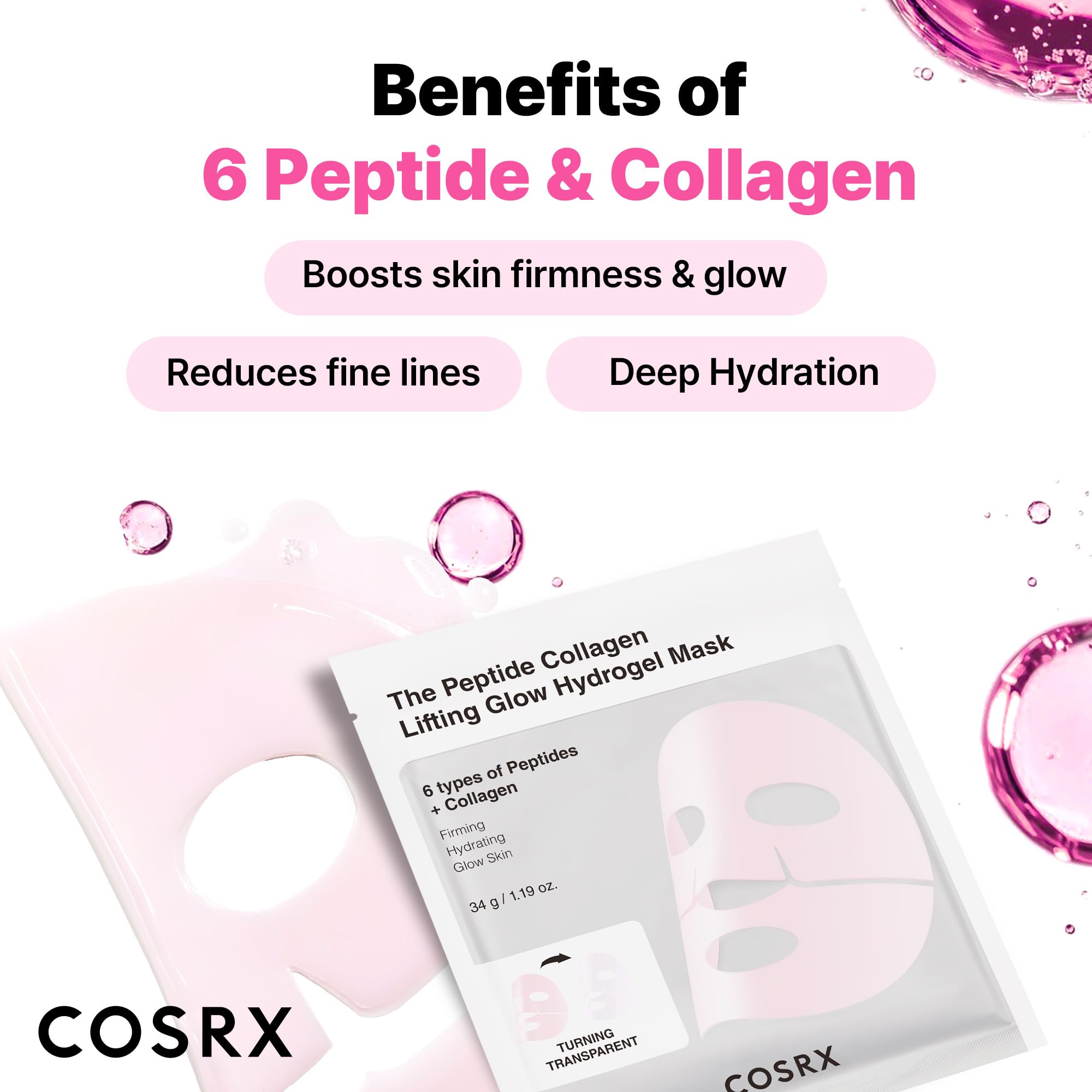COSRX adenósina y colágeno de bajo peso para elasticidad suave.