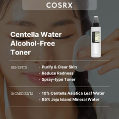 COSRX Alcohol-Free Cica Toner, spray para rostro, aplicación rápida y ligera.