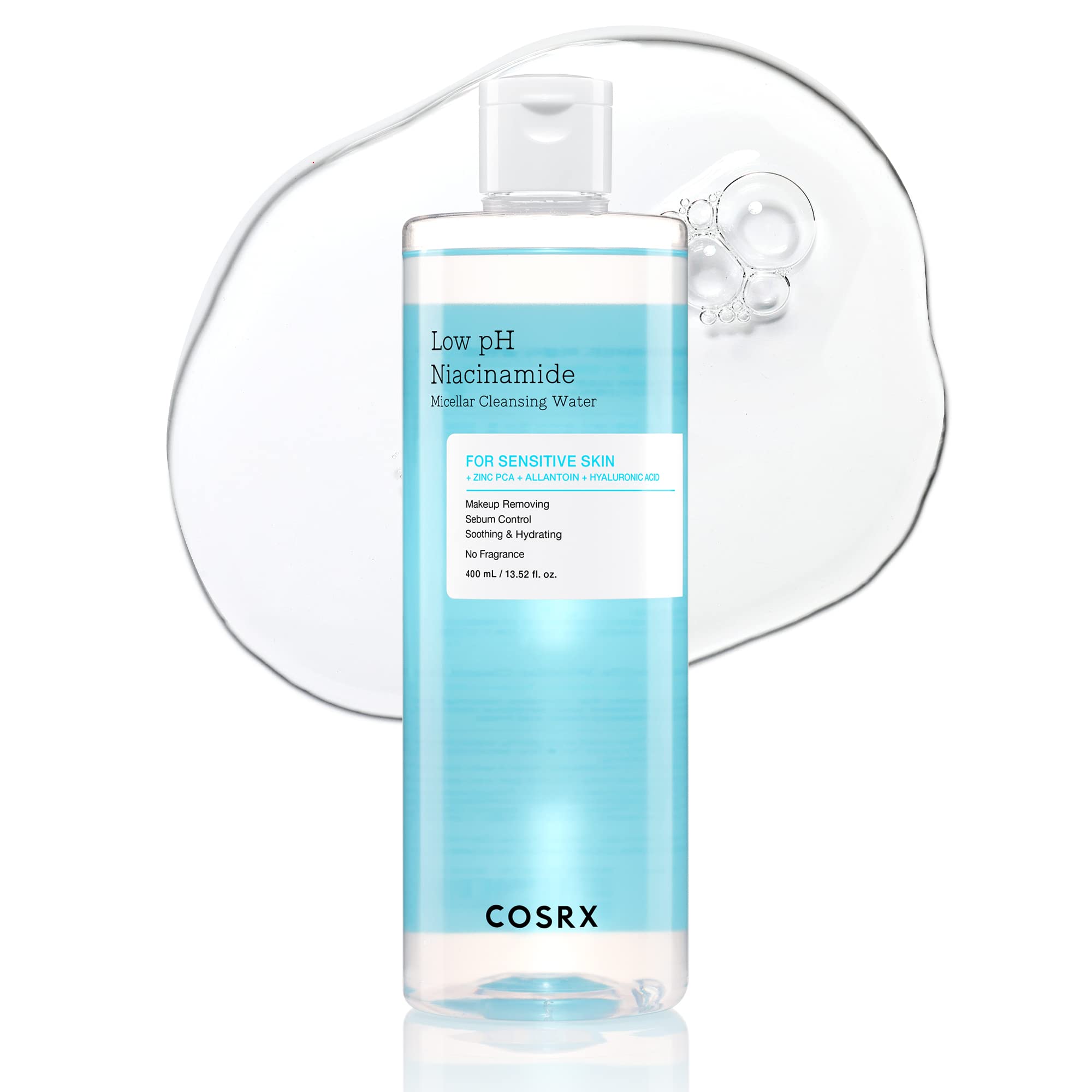 COSRX Niacinamida Micelar de bajo pH en botella de 400 ml para limpieza suave diaria.