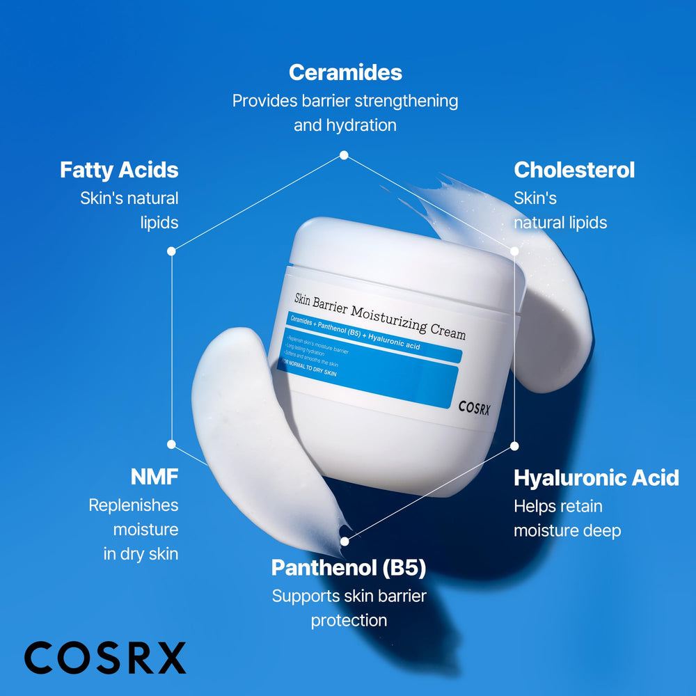 COSRX Barrier Moisturizing Cream applied to face and body for hydration.
