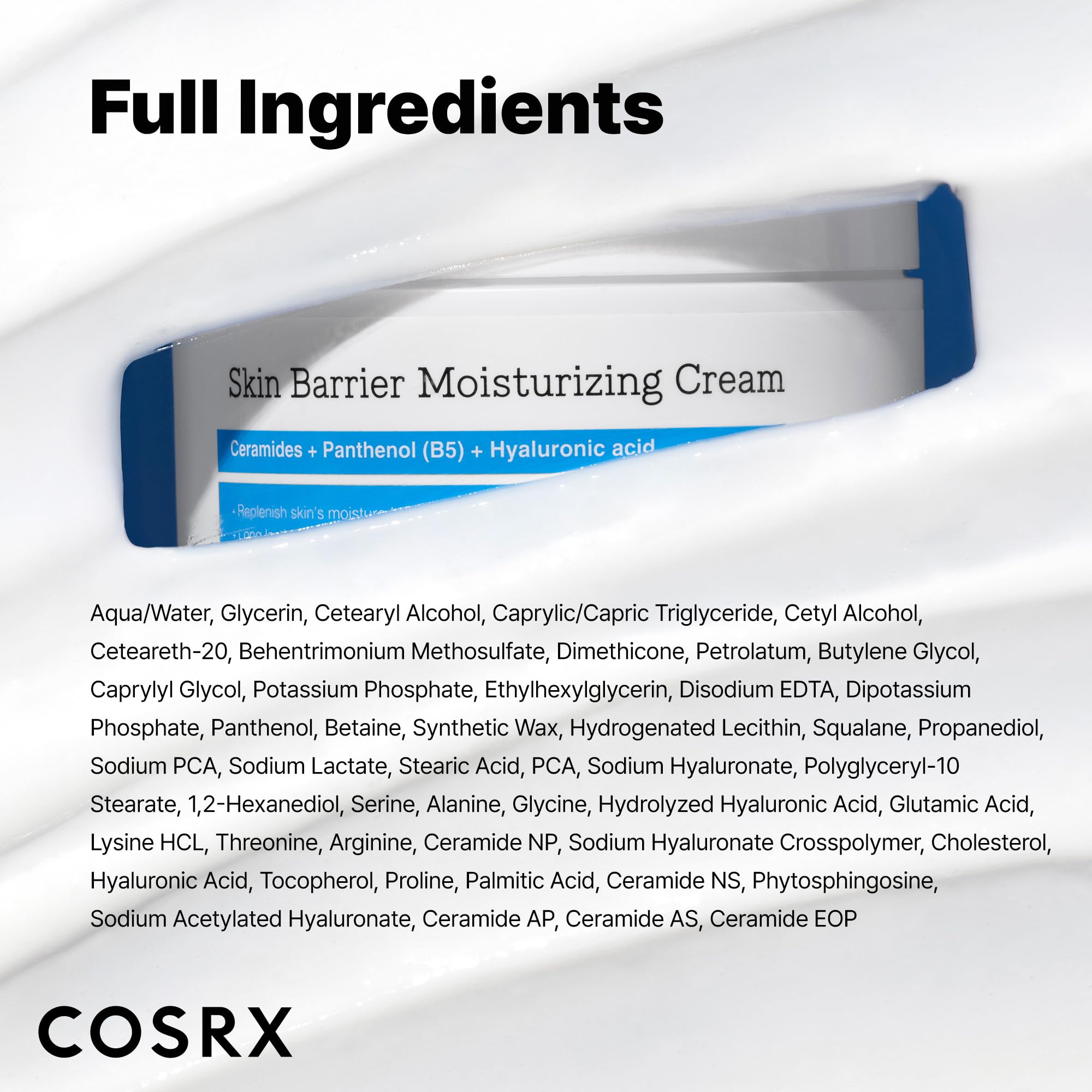 CosRX Barrier Moisturizing Cream label close-up noting unscented formula.
