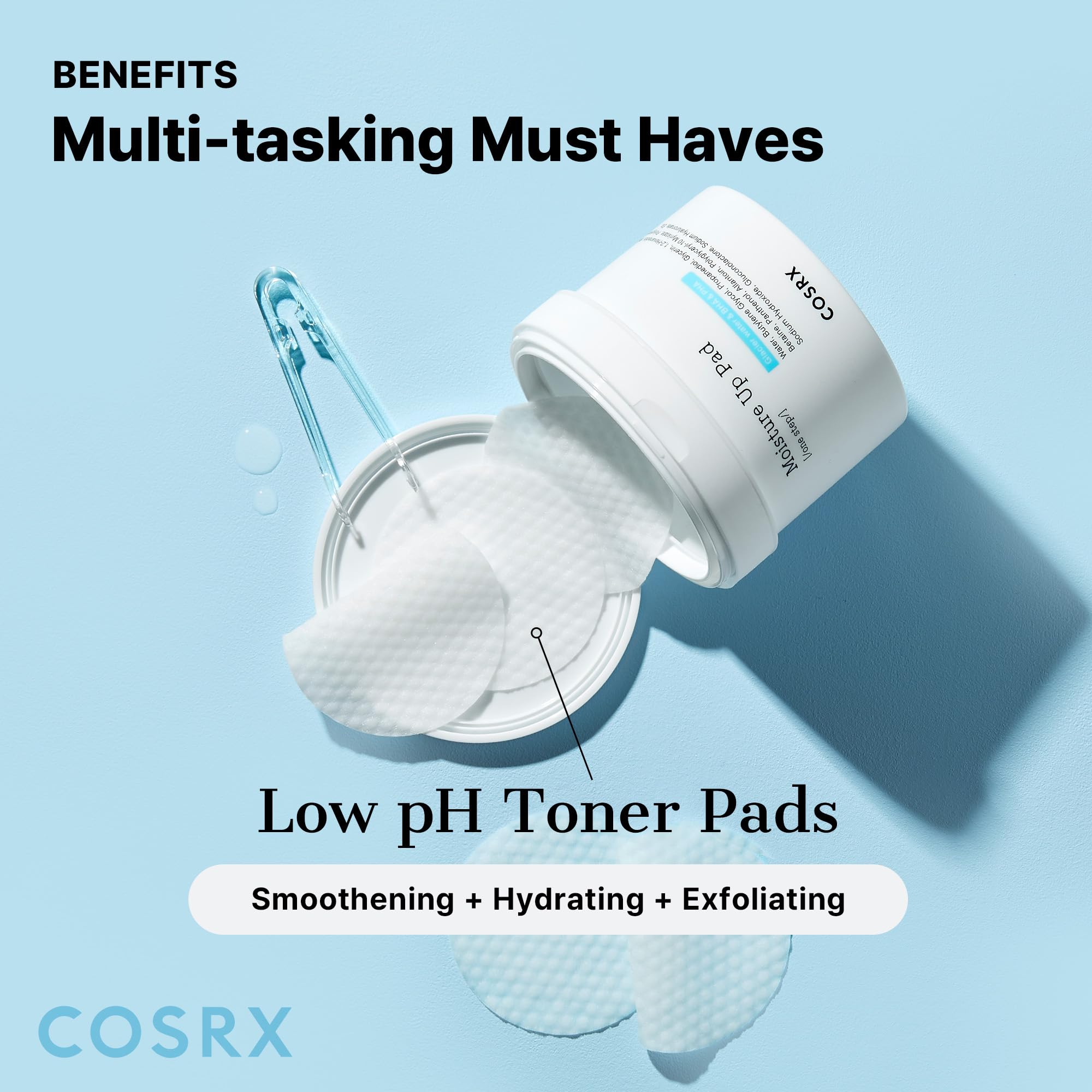 COSRX Discos exfoliantes hidratantes, uso matutino para limpiar y preparar la piel