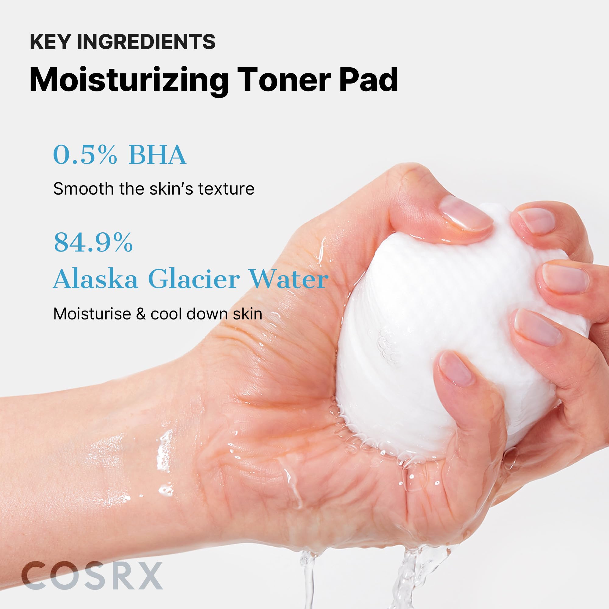 COSRX Discos exfoliantes hidratantes, contenido de BHA en la botella para exfoliar por la mañana