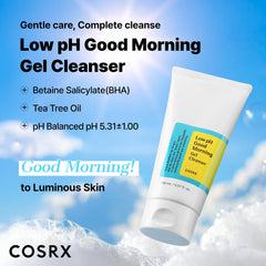 COSRX gel limpiador, textura ligera, ideal para despertar la piel.