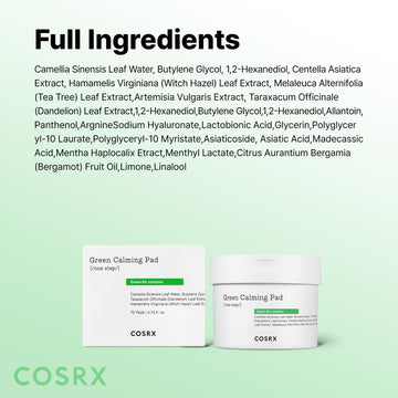 COSRX Almohadillas Calmantes Verdes: sin sulfatos, sin parabenos y sin crueldad.
