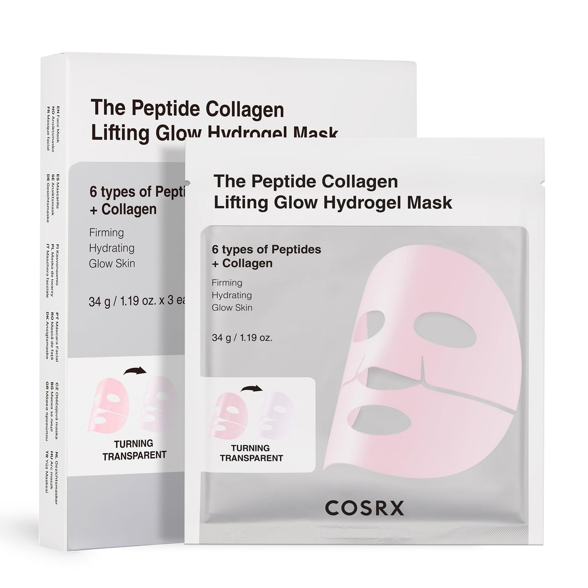 COSRX mascarilla hidrogel rosa con péptidos para piel nutrida.