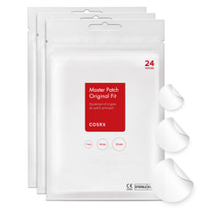 Parche COSRX original hidrocoloide para acné de tres tallas, protege y cubre imperfecciones.