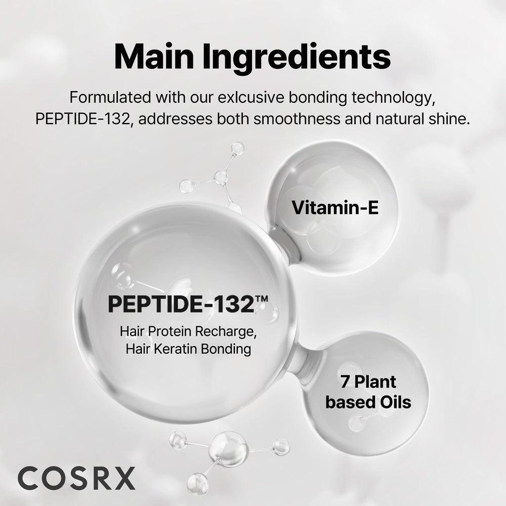 Close-up of COSRX Peptide-132 Serum ingredients for bond repair
