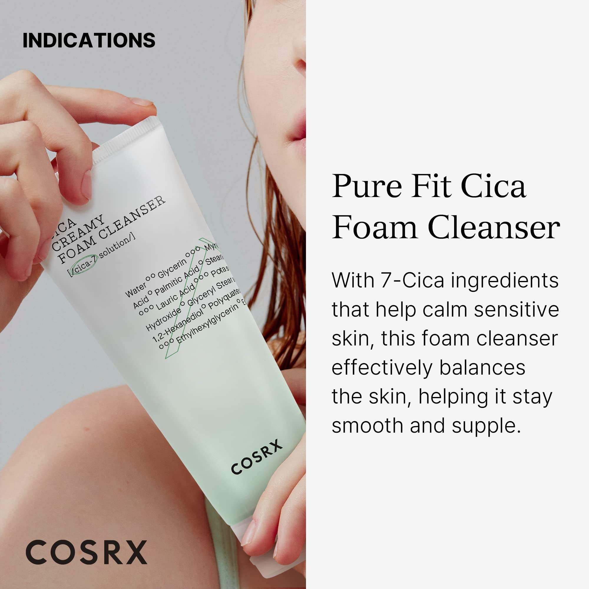 COSRX Pure Fit Cica Foam Cleanser en botella, control suave del sebo diario.