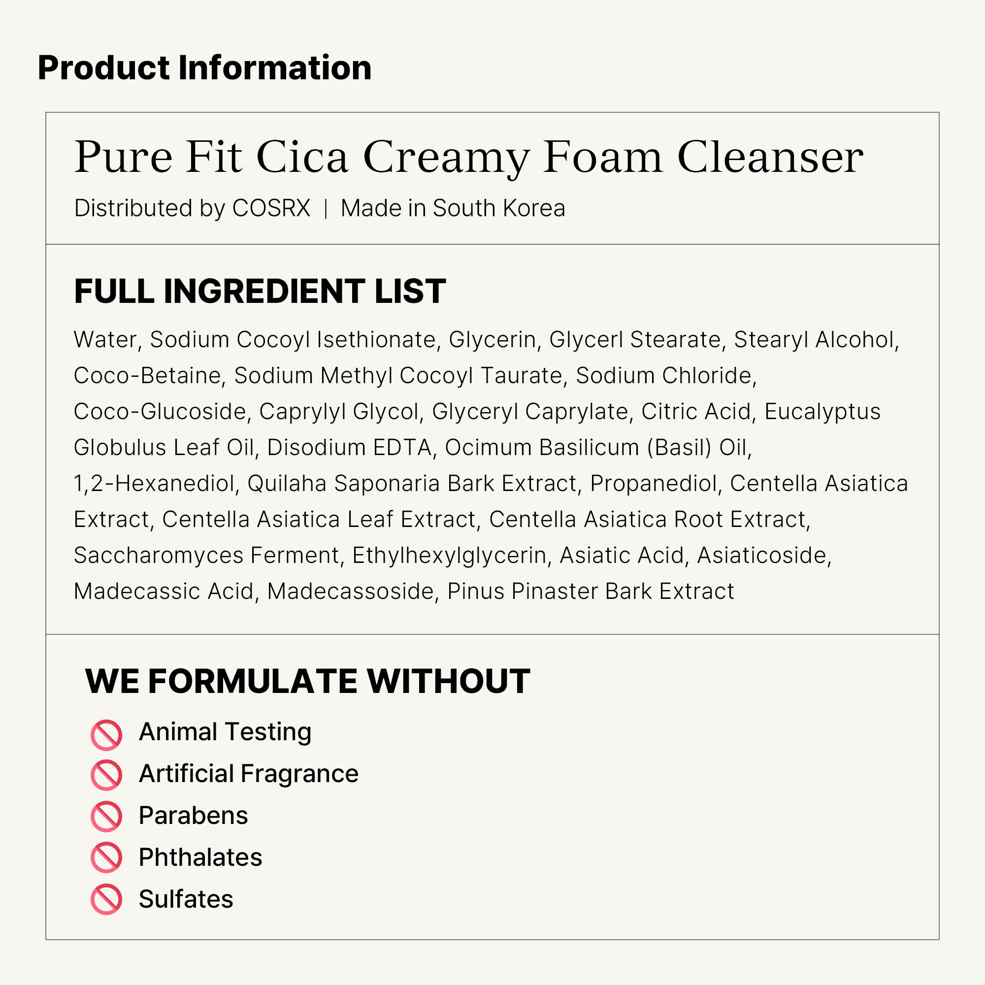 COSRX Pure Fit Cica Foam Cleanser adecuada para rutina diaria de limpieza.