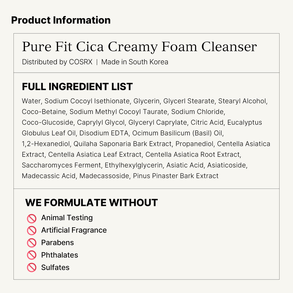 COSRX Pure Fit Cica Foam Cleanser adecuada para rutina diaria de limpieza.