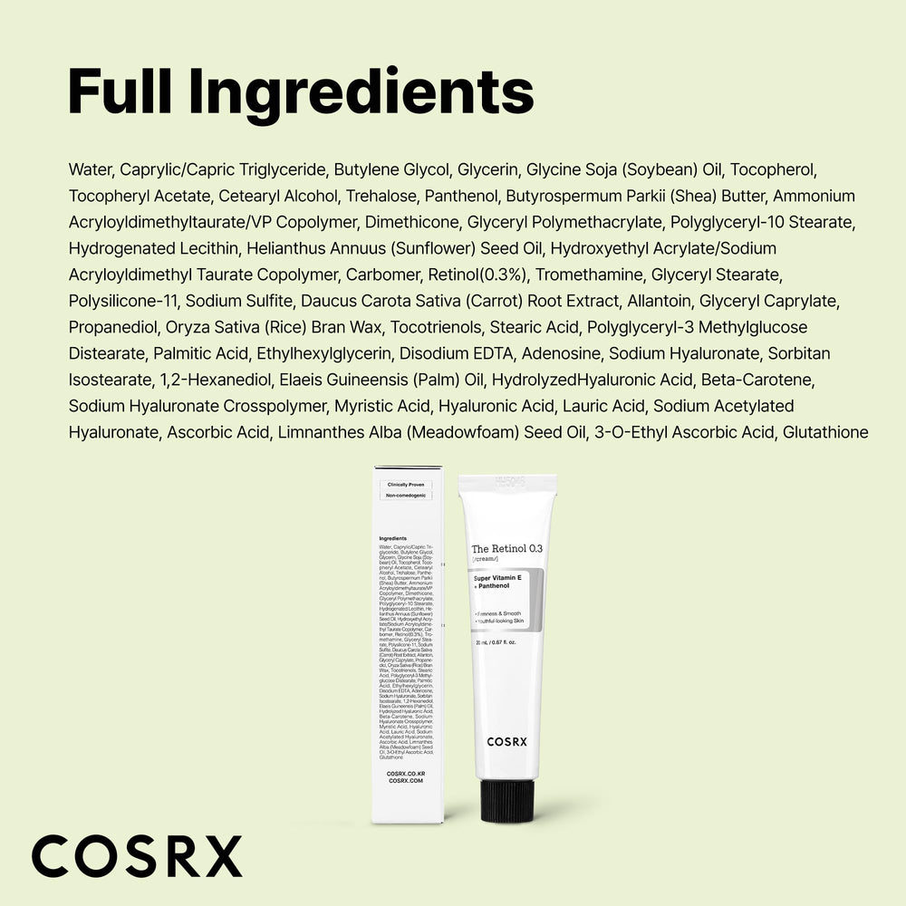 COSRX Retinol 0.3% Cream rutina diaria de cuidado facial.