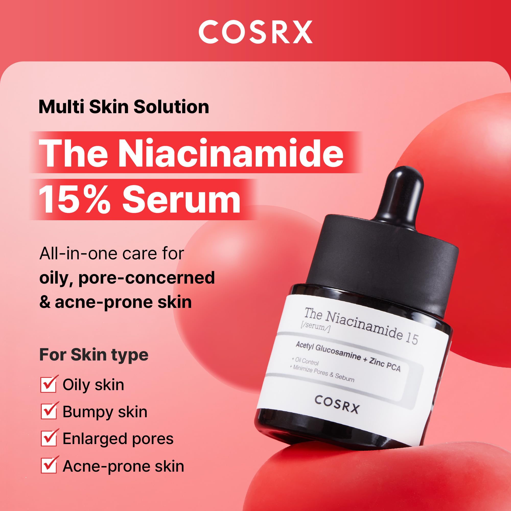 COSRX Niacinamide 15% – flacon avec pompe facilitant l’extraction du soin.