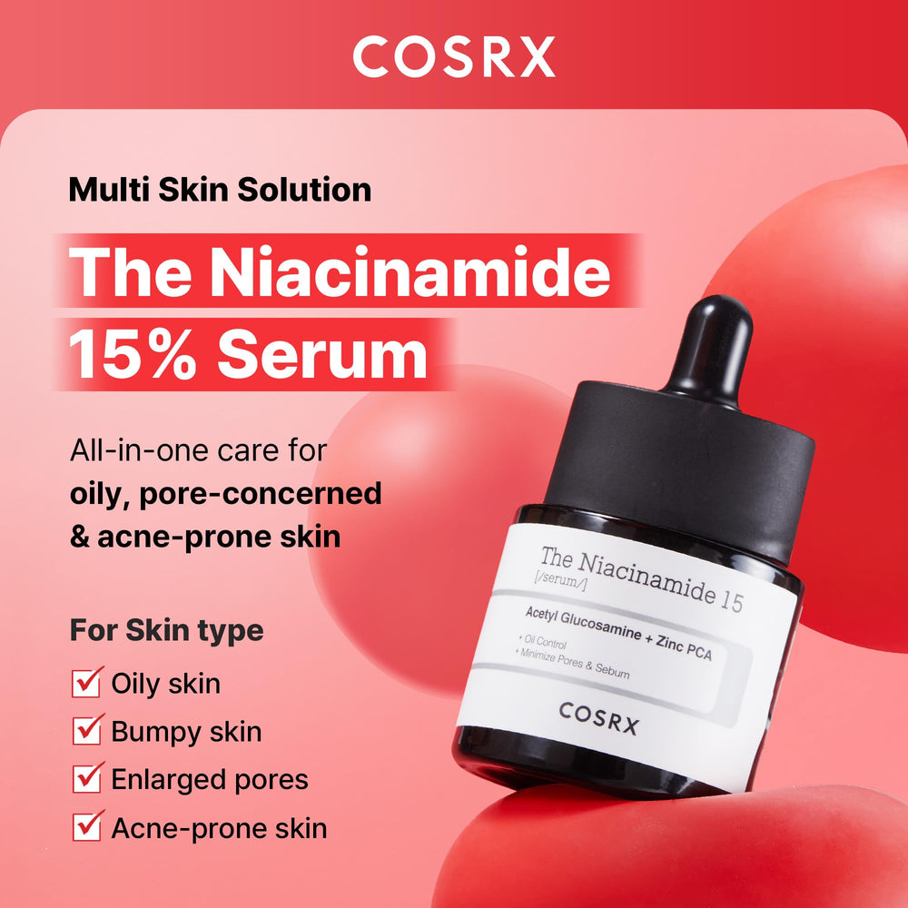 COSRX Niacinamide 15% – flacon avec pompe facilitant l’extraction du soin.