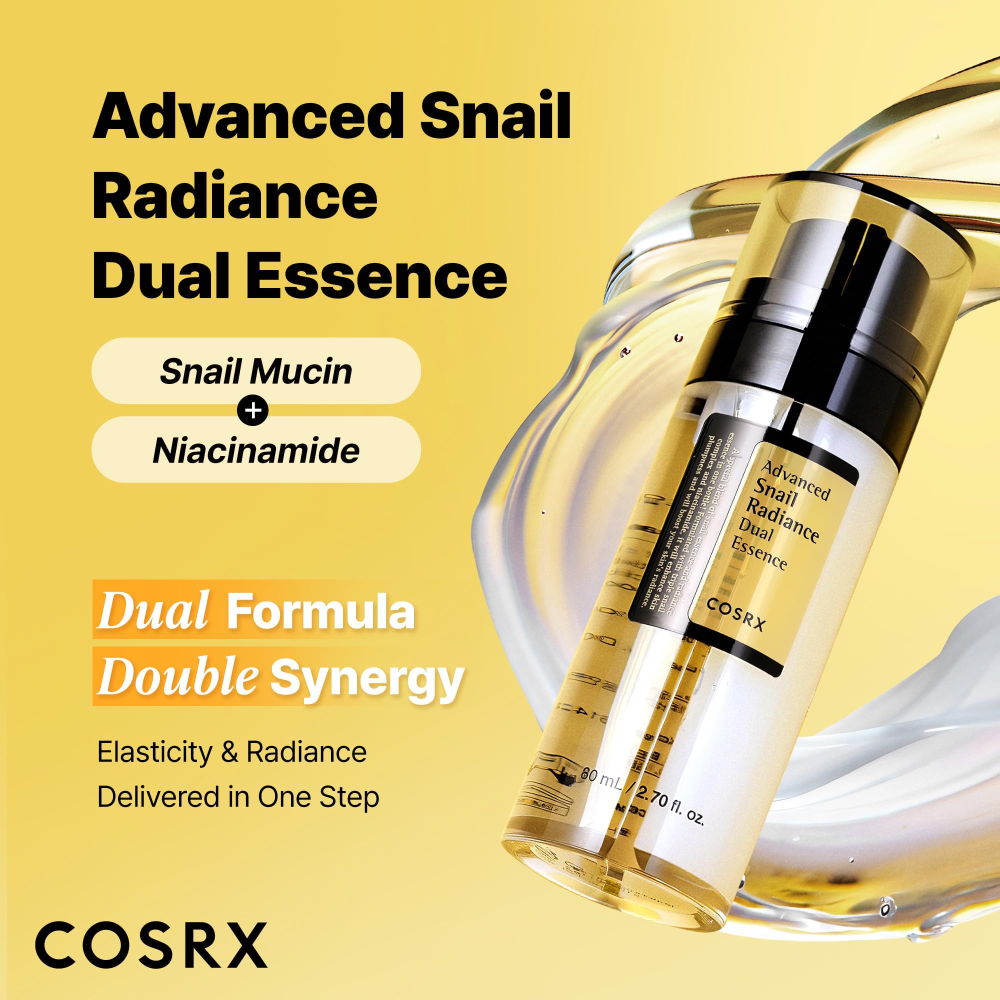 COSRX Esencia Doble texturas: clara y crema para elasticidad y luminosidad.