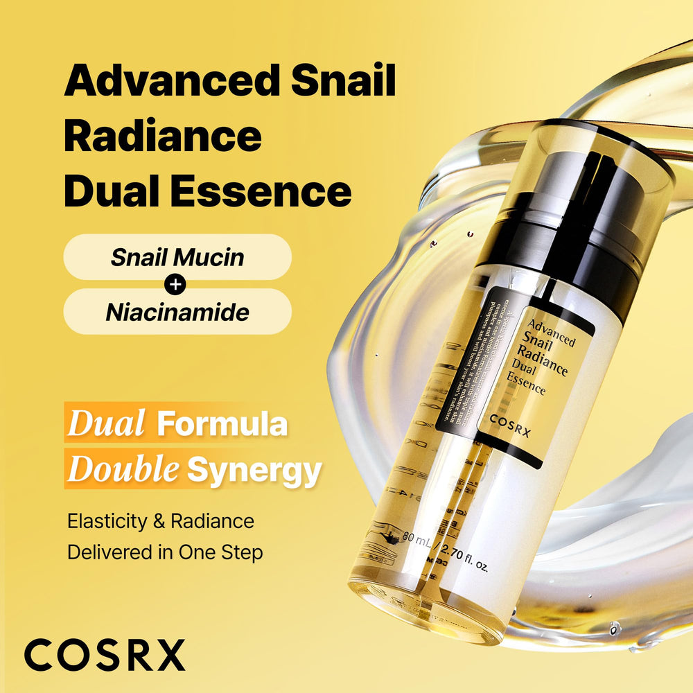COSRX Esencia Doble texturas: clara y crema para elasticidad y luminosidad.