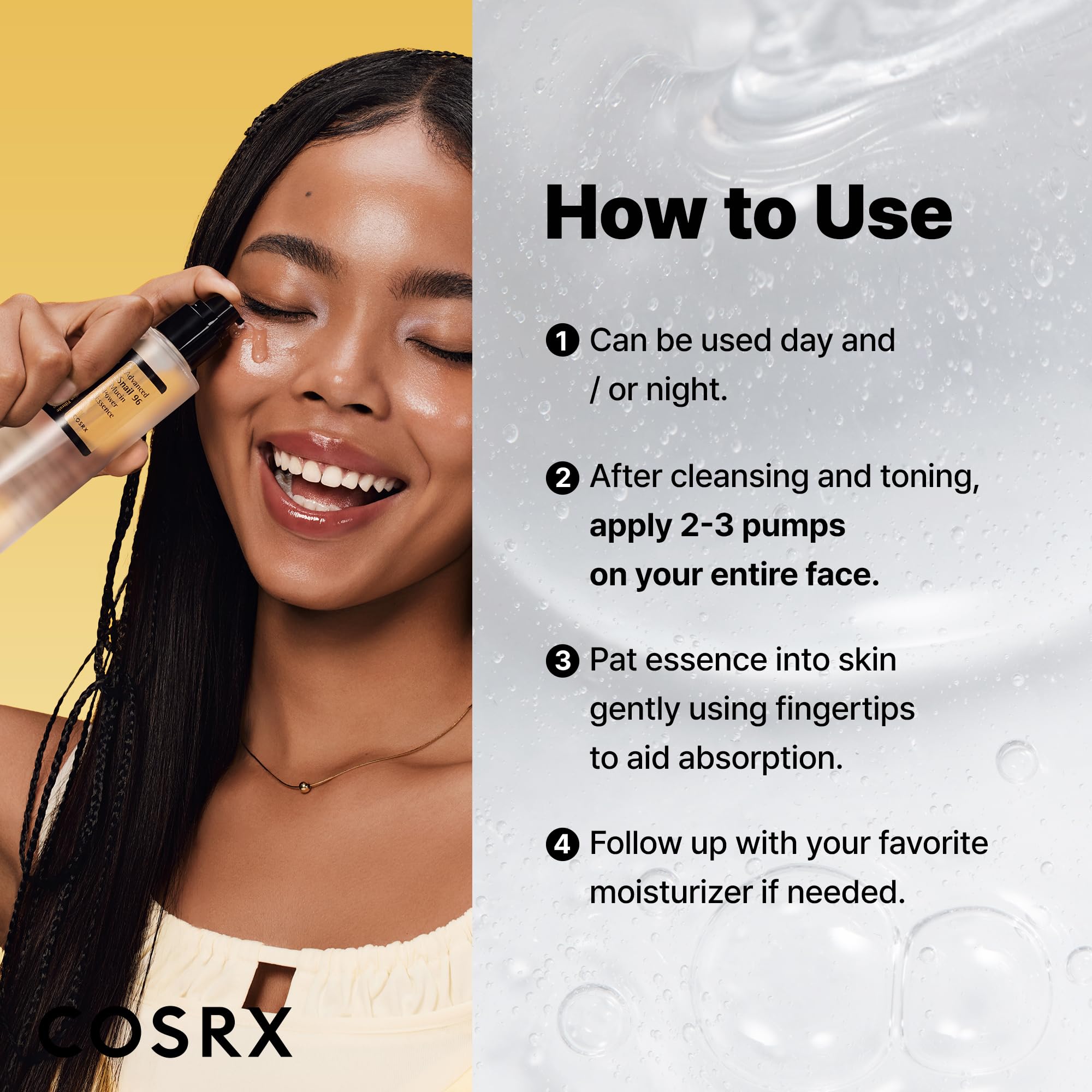 COSRX Snail Mucin Serum: aplicación suave en la rutina diaria