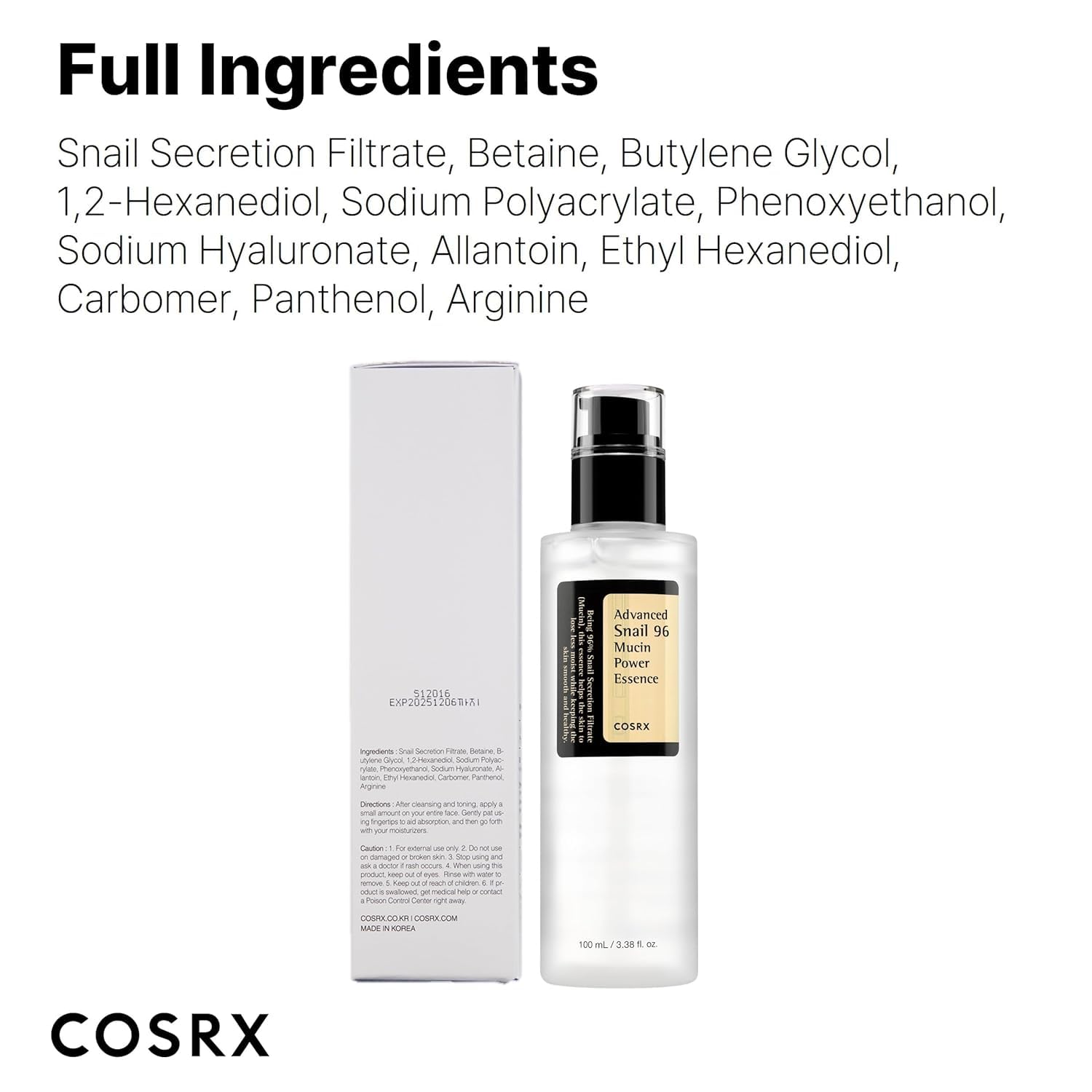 COSRX Snail Mucin Serum: contiene mucin para cuidado suave de la piel