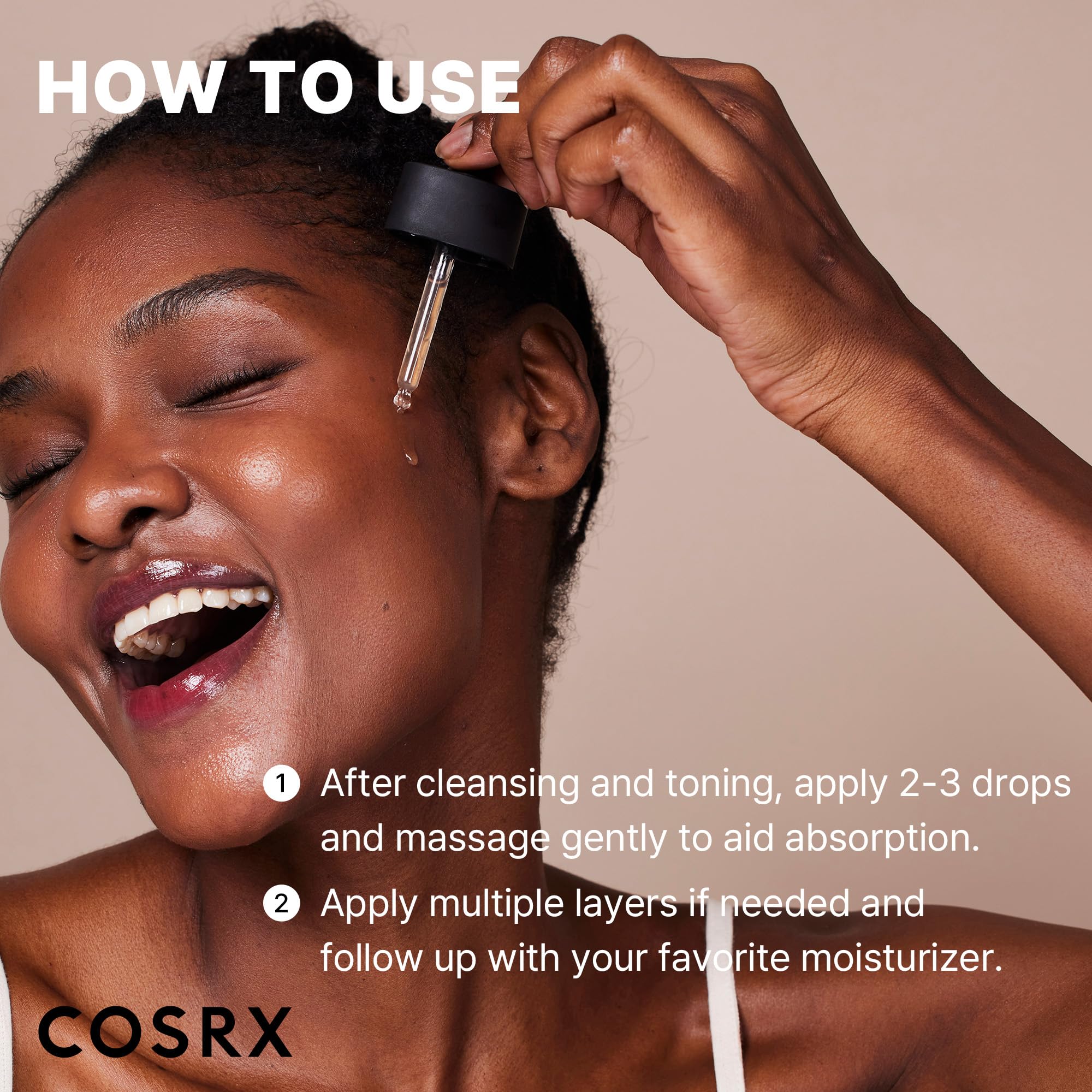 CosRX suero para piel sensible, aplicación suave y sin irritación.