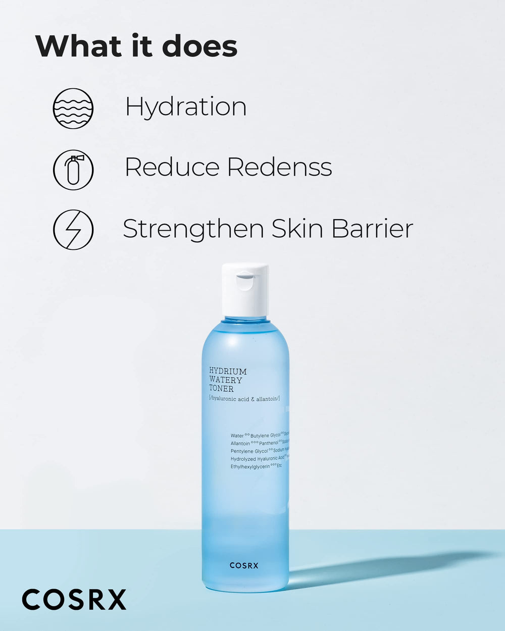 COSRX Hydrium Watery Toner, textura ligera que refresca al instante.