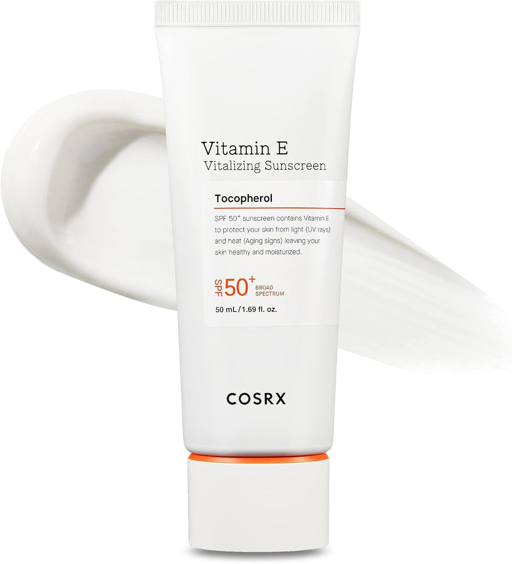 COSRX Vitamina E protector solar facial en botella, protección diaria para piel expuesta al sol.