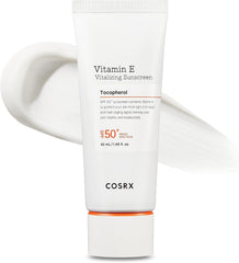 COSRX Vitamina E protector solar facial en botella, protección diaria para piel expuesta al sol.