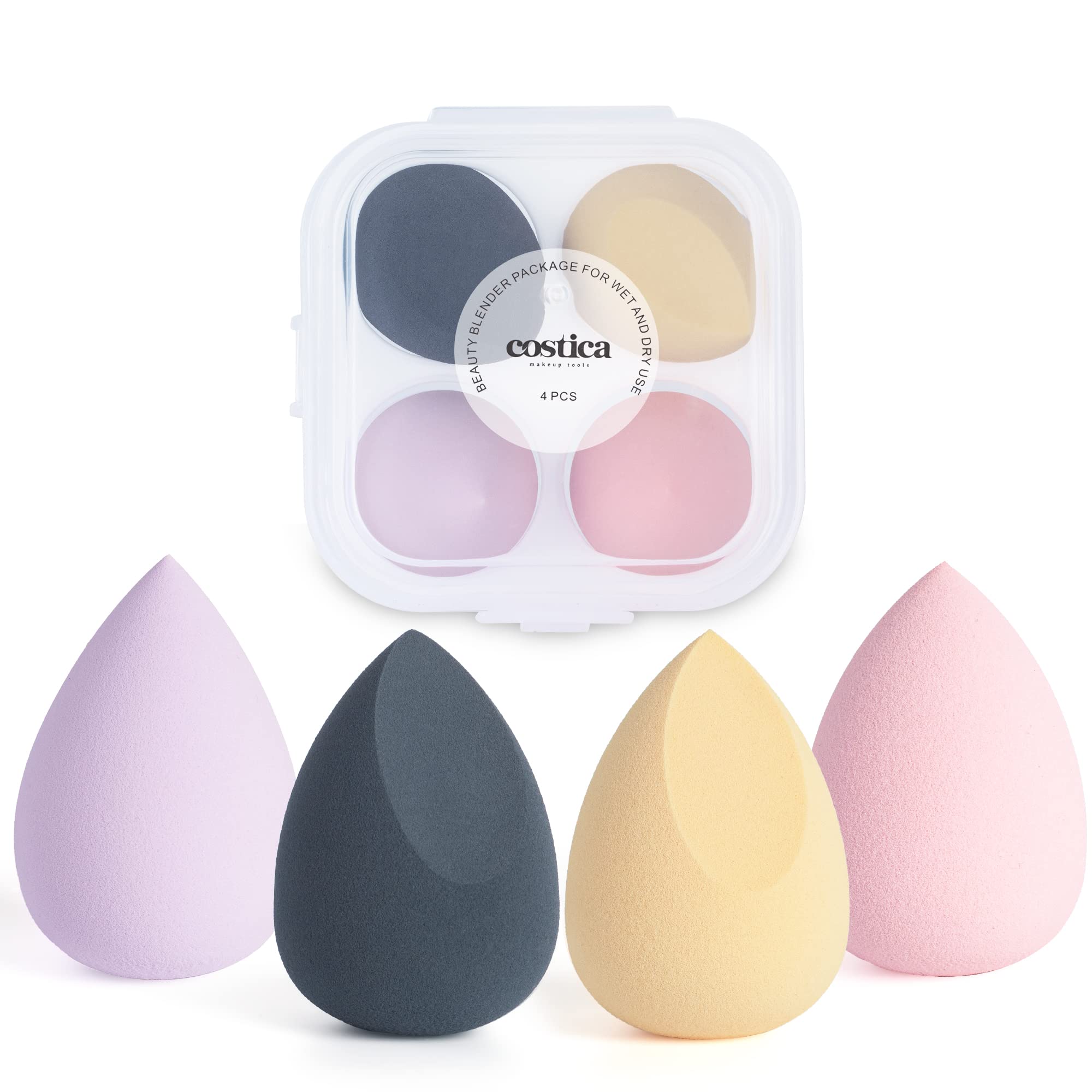 Costica esponja maquillaje set de 4 piezas para aplicación uniforme en todo el rostro.