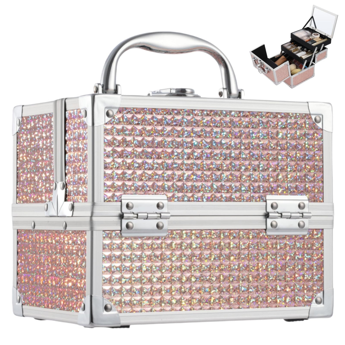 Costravio estuche de maquillaje con espejo, ideal para arreglarse rápido.