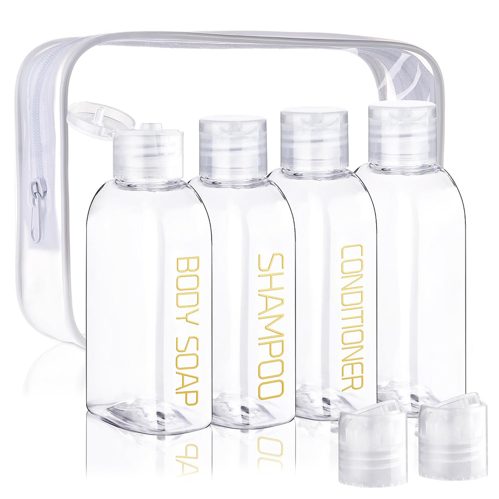 Kit de viaje Cosywell con 4 frascos ordenados en estuche