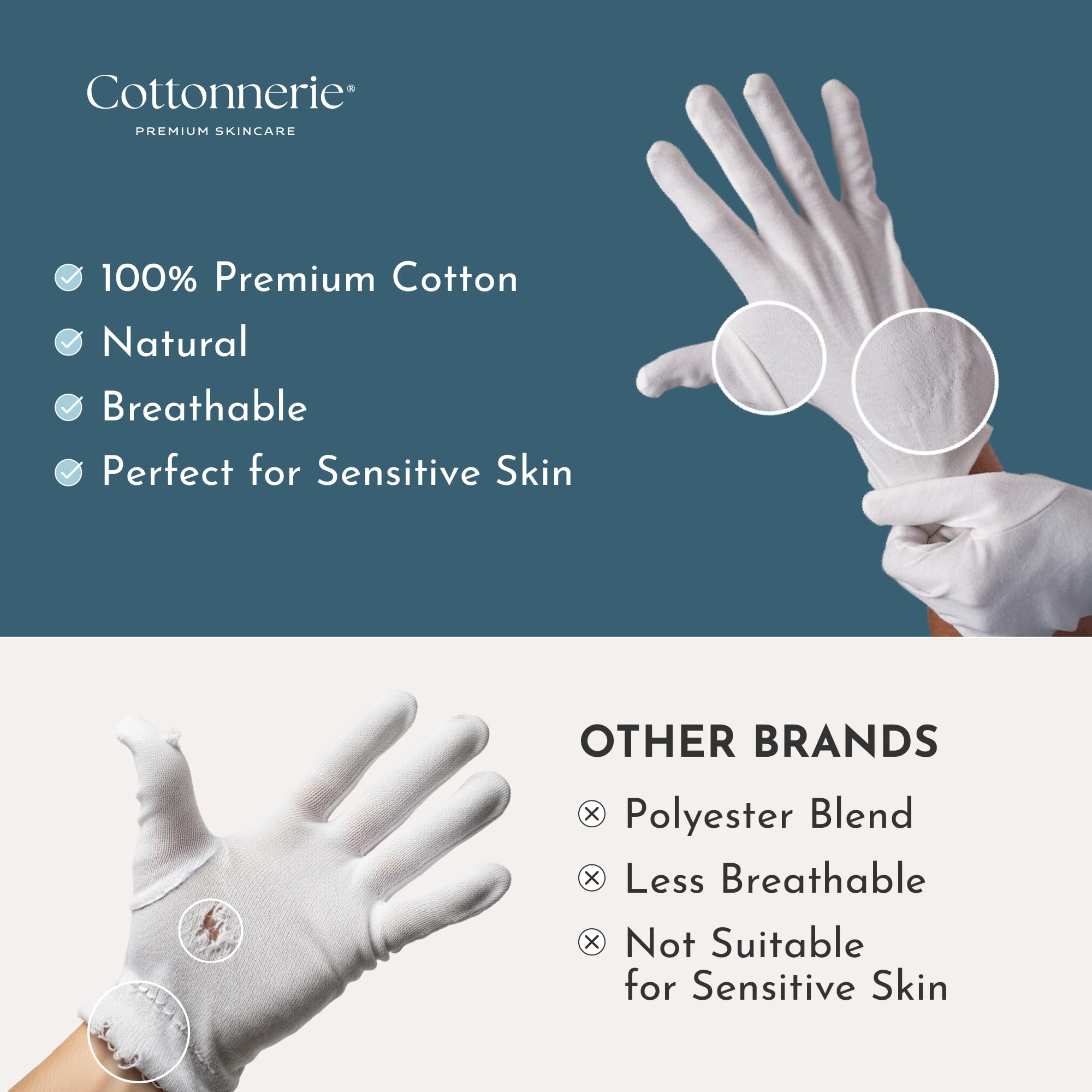 Guantes Cottonnerie con elástico cómodo: ajuste seguro para uso nocturno.