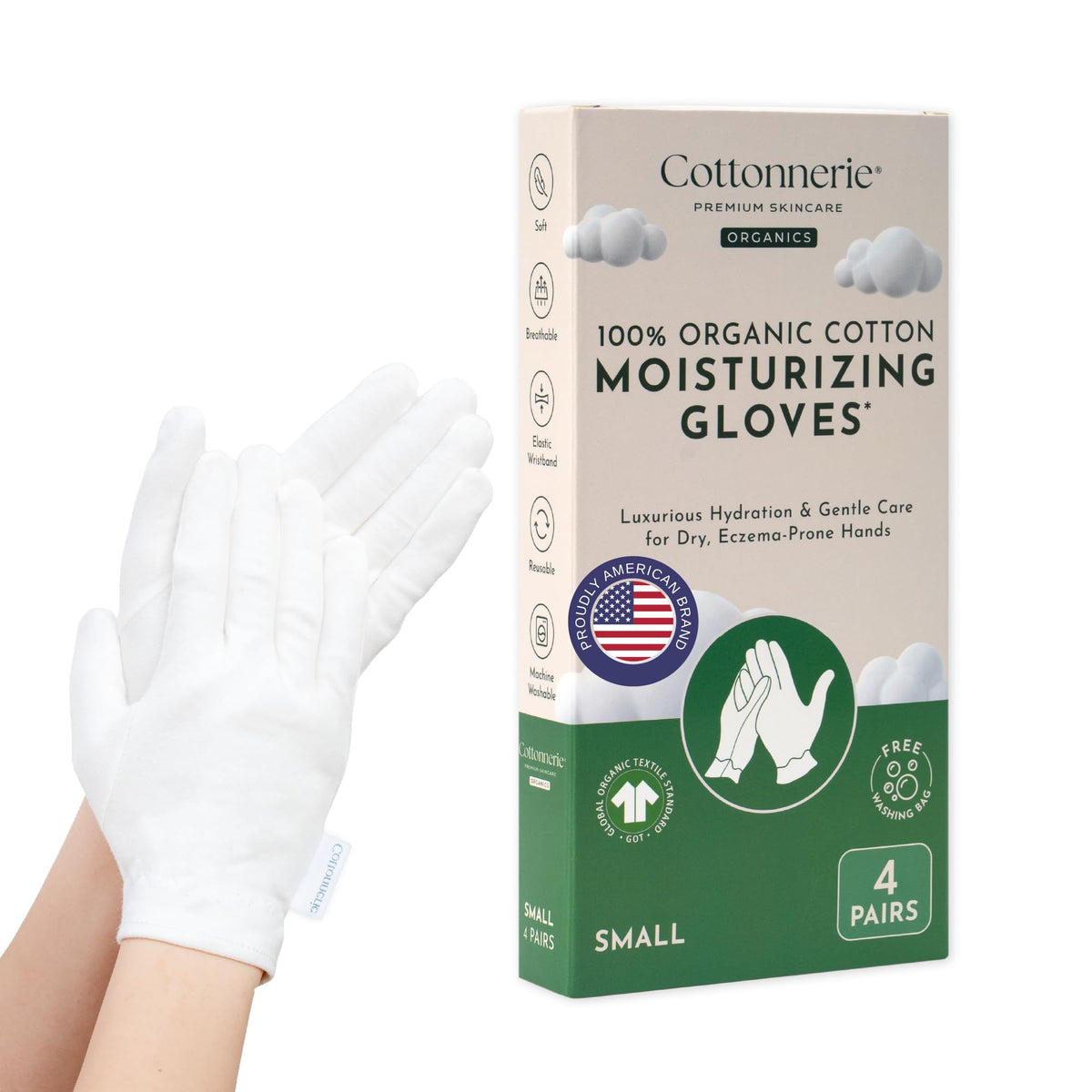 Guantes Cottonnerie de algodón orgánico para dormir, hidratan las manos durante la noche.