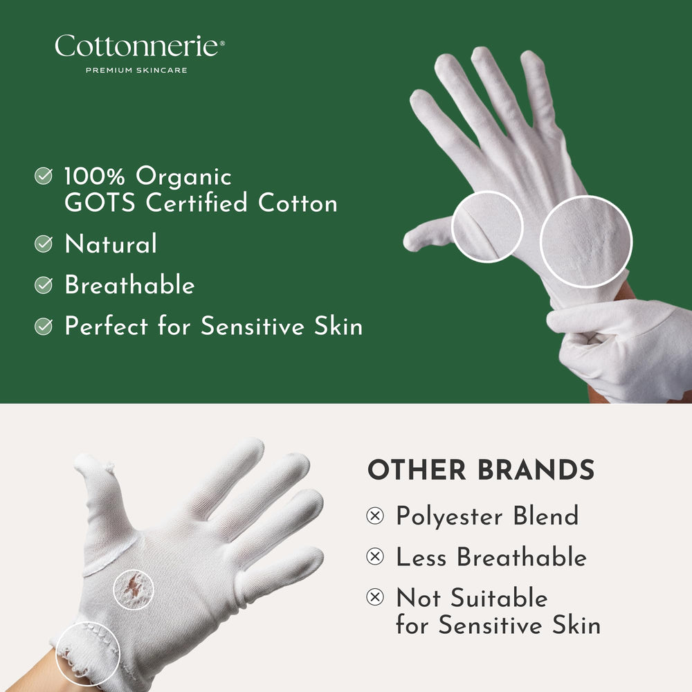 Guantes Cottonnerie con puño elástico para mayor sujeción nocturna.