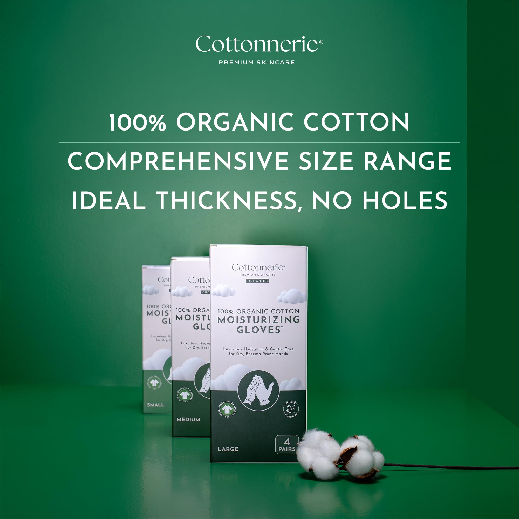 Guantes Cottonnerie de algodón orgánico, ajuste cómodo para tallas S, M y L.