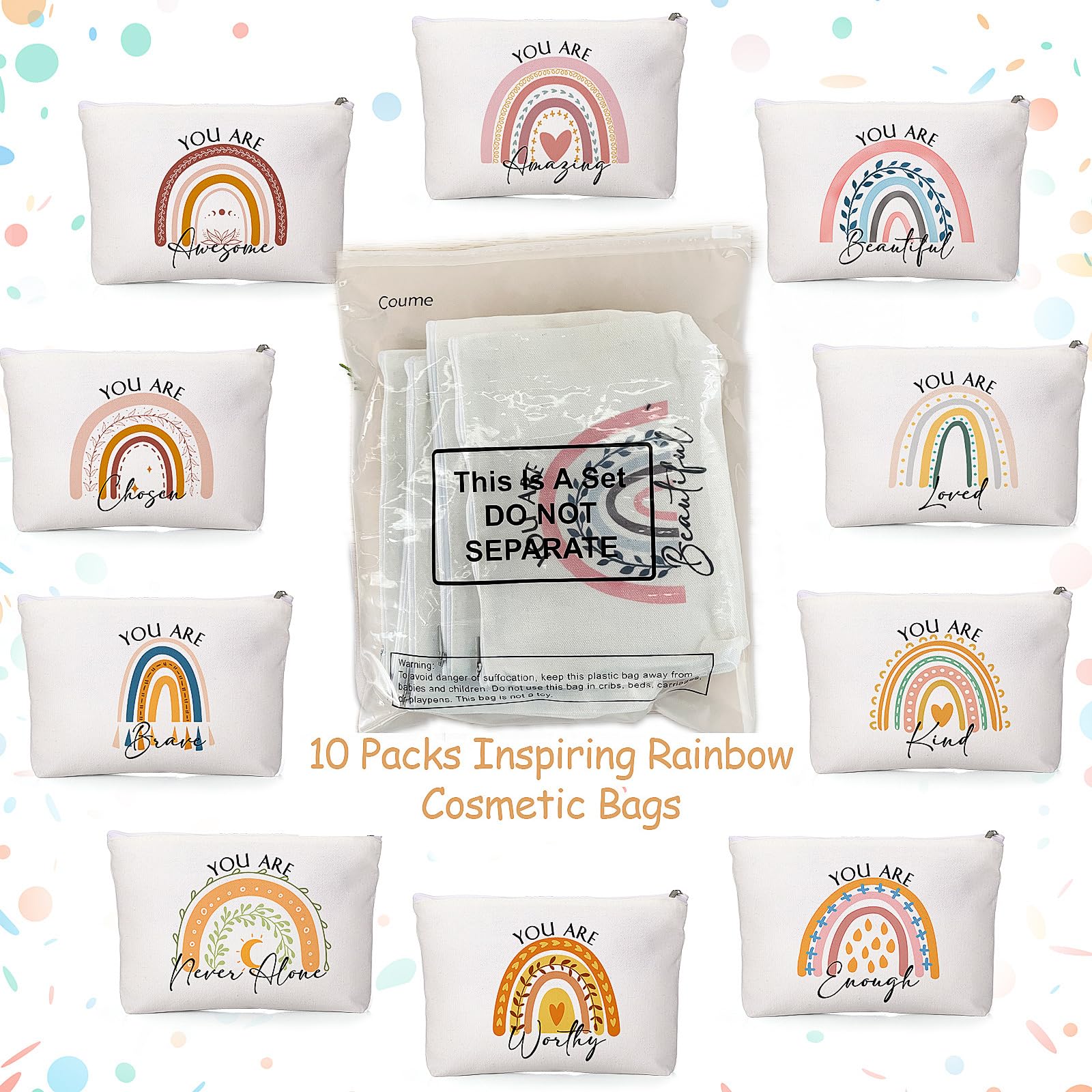 Pack de regalos Coume para amigas y familiares, colores vibrantes.