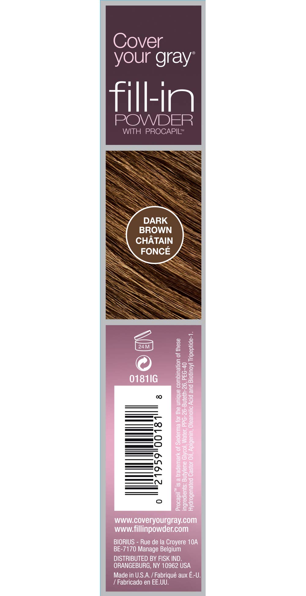 Cover Your Gray Fill In Powder Dark Brown, aplicador con pincel facilita cobertura en áreas de cabello fino.