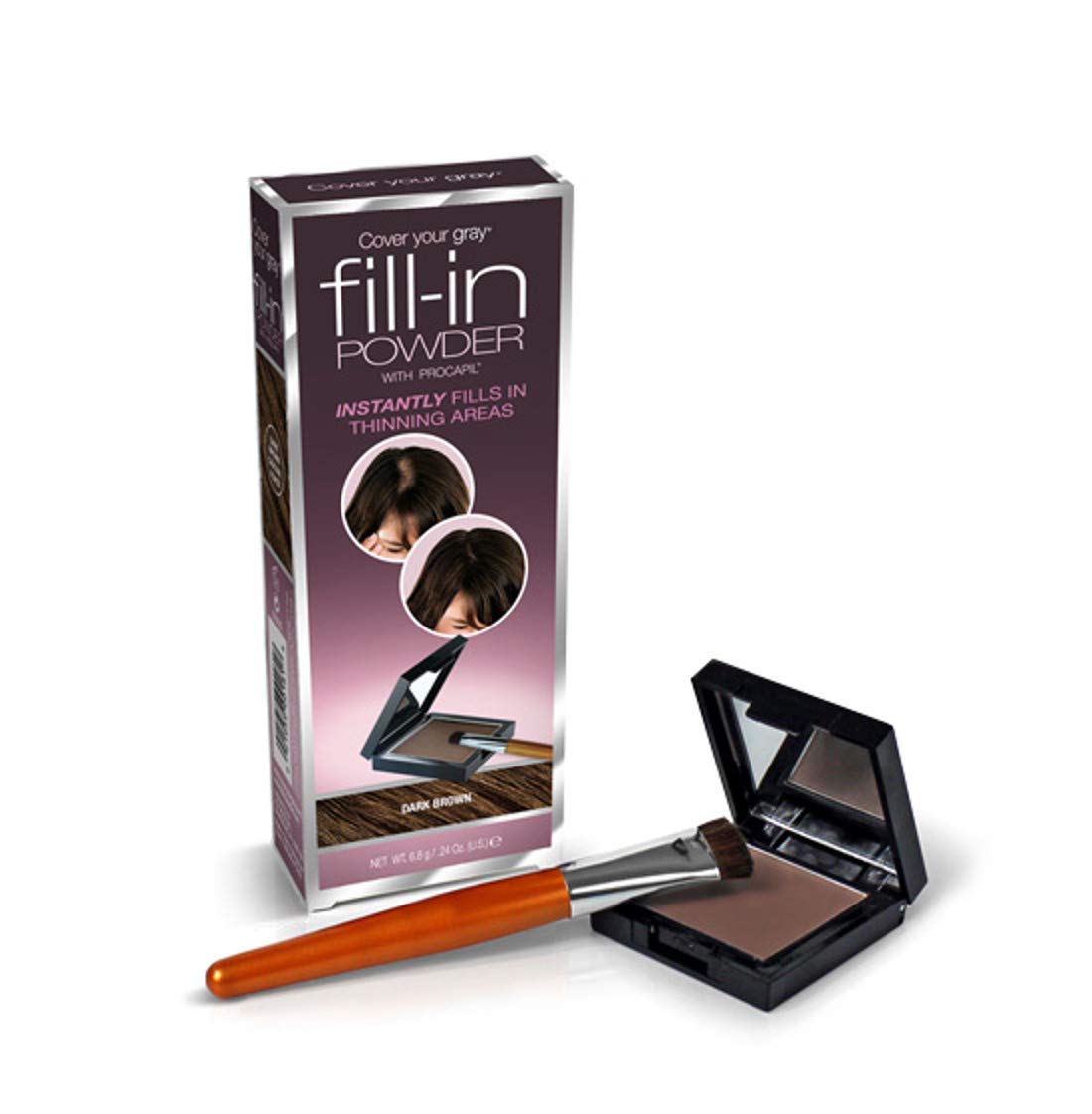 Cover Your Gray Fill In Powder Dark Brown, compacto con espejo para retoques rápidos en la marcha.