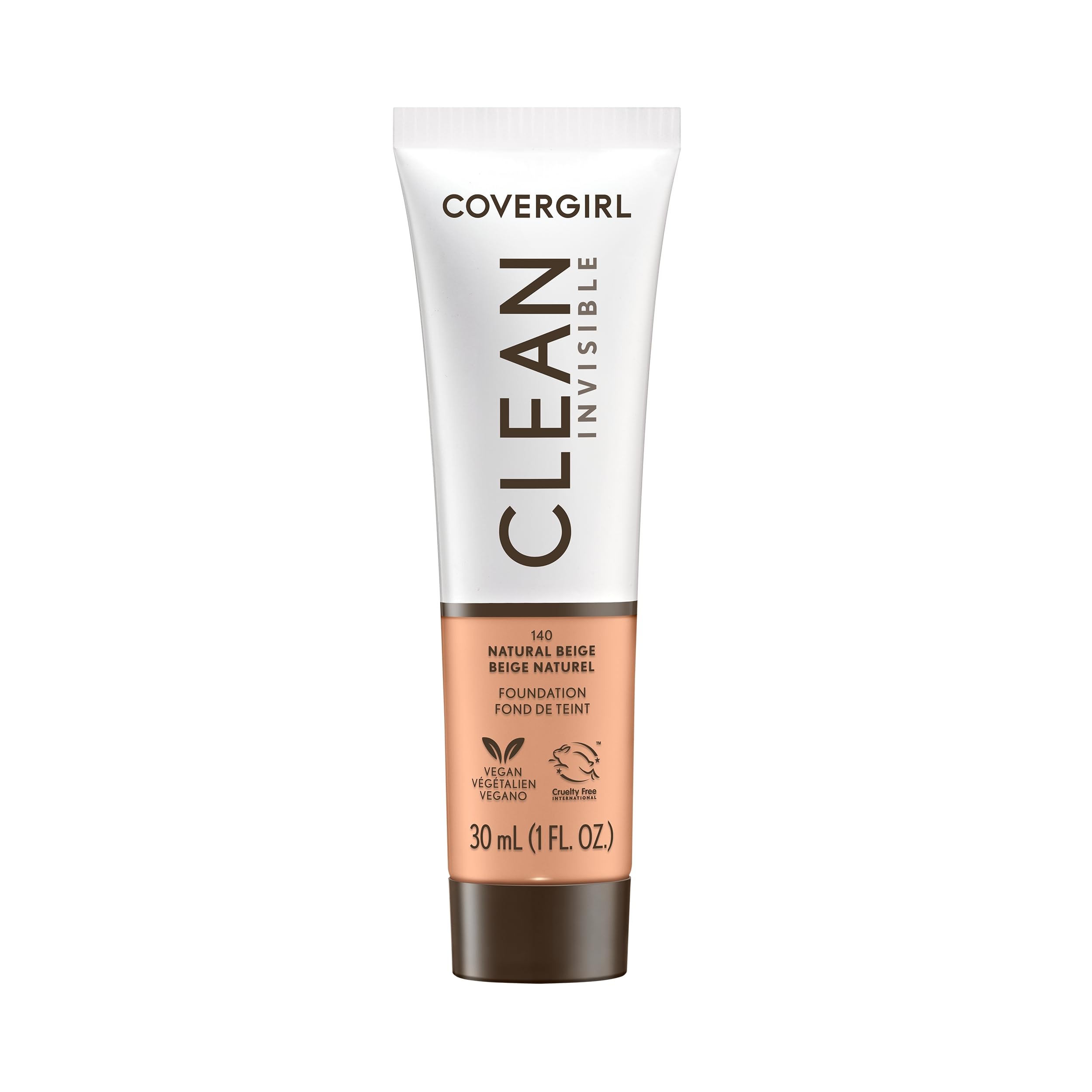 COVERGIRL Base Invisible en botella, acabado natural para piel radiante.