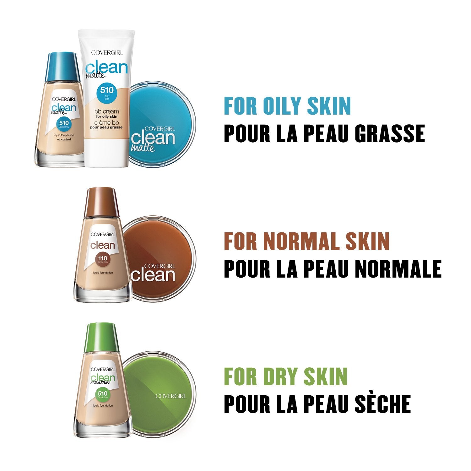 COVERGIRL base líquida mate dermatológicamente probada, de larga duración.