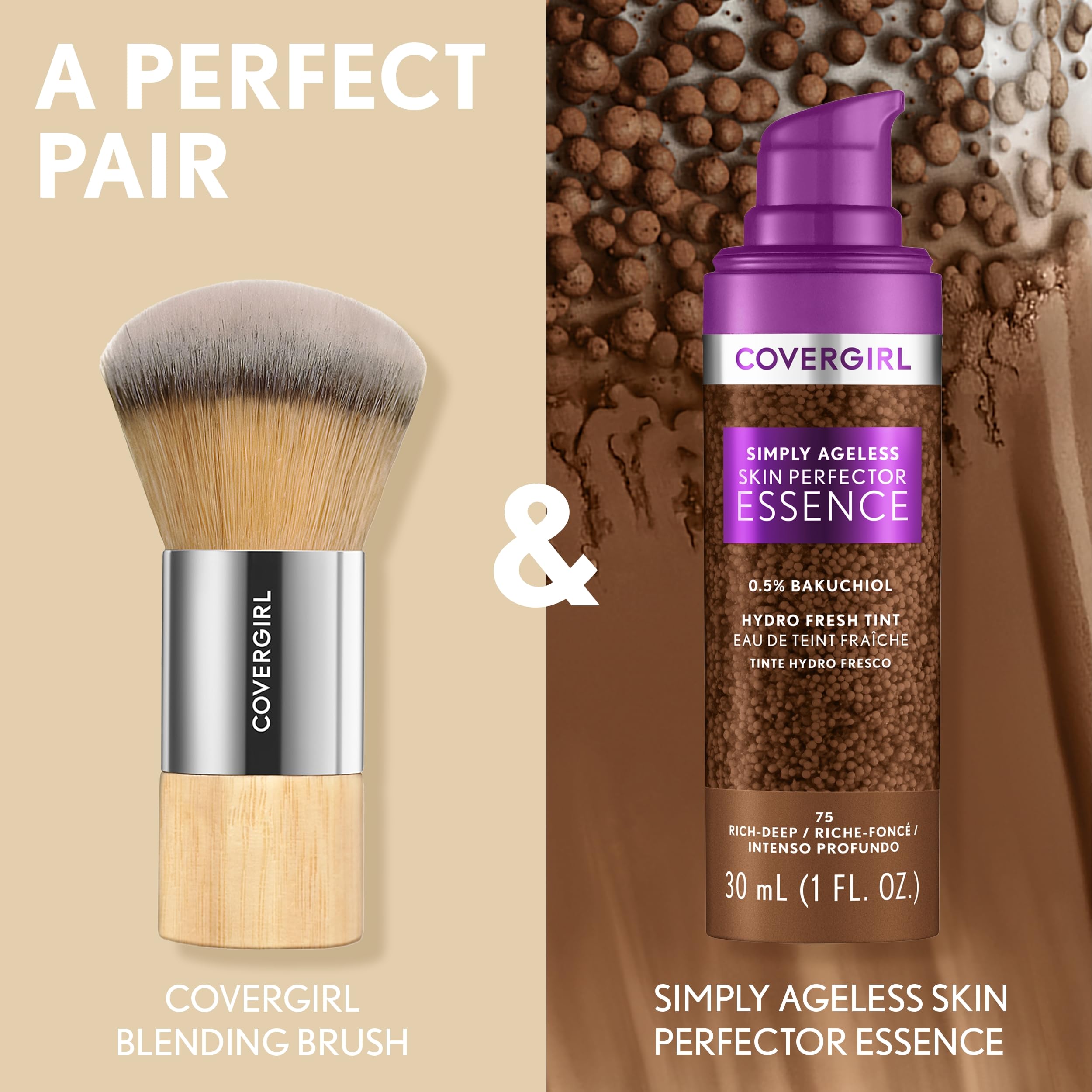 Brocha CoverGirl con mango de bambú y empaque reciclable.