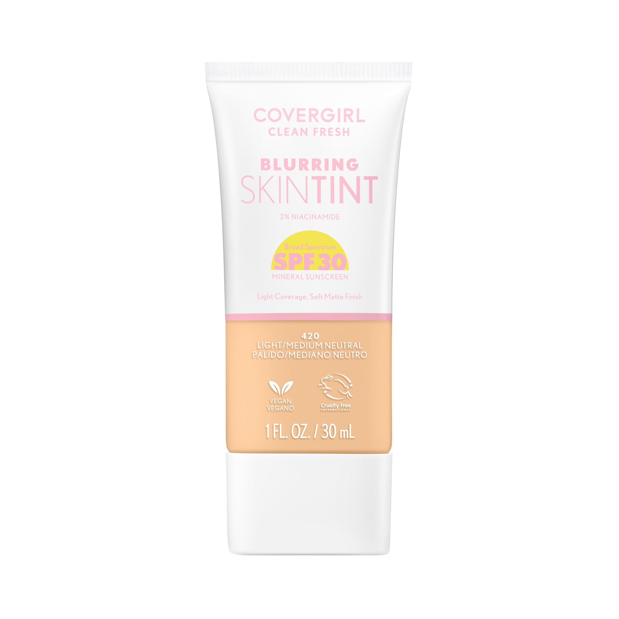 COVERGIRL Clean Fresh Blurring Skin Tint en botella, acabado suave mate