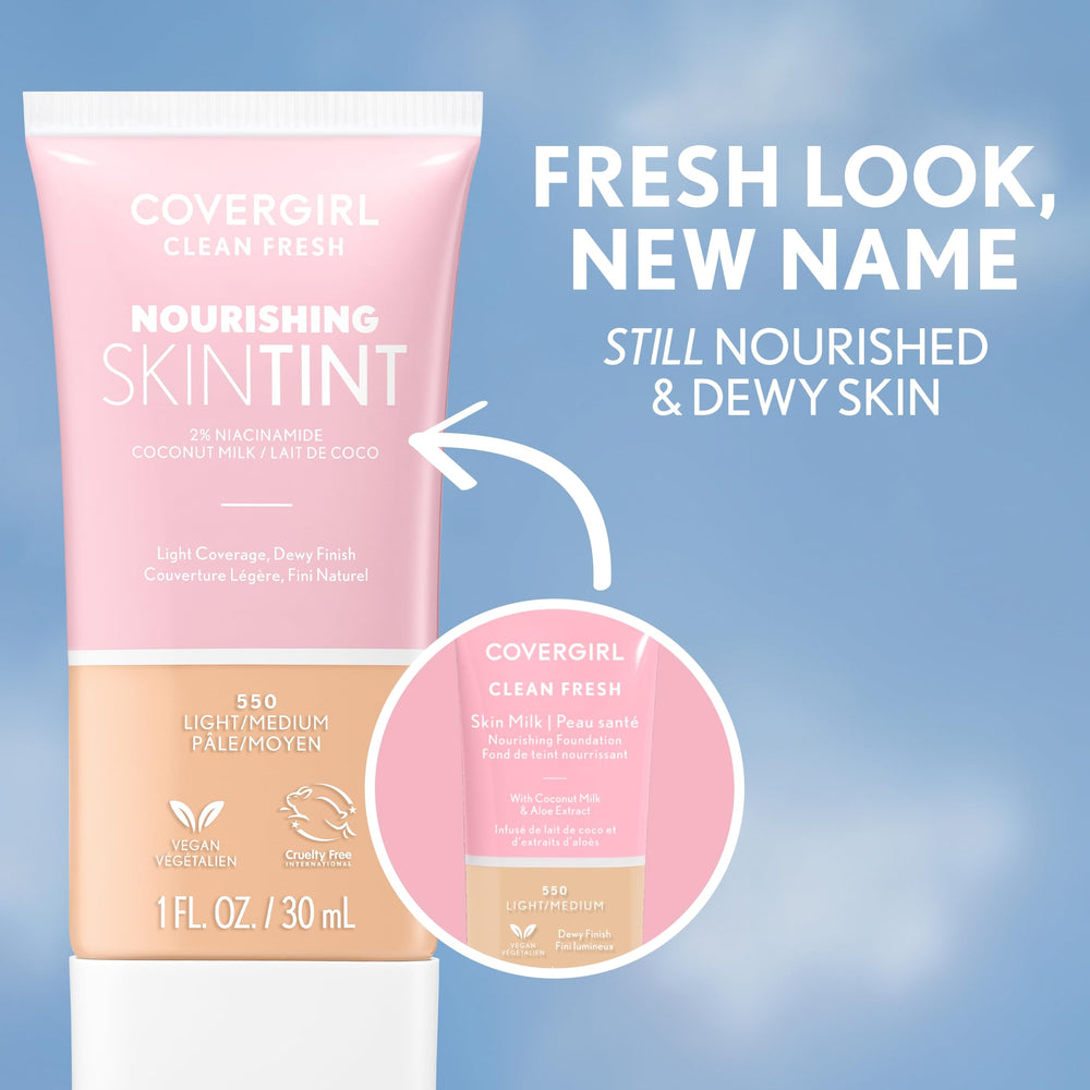 COVERGIRL Clean Fresh Nourishing Skin Tint 510 Porcelana, acabado luminoso para aspecto fresco.