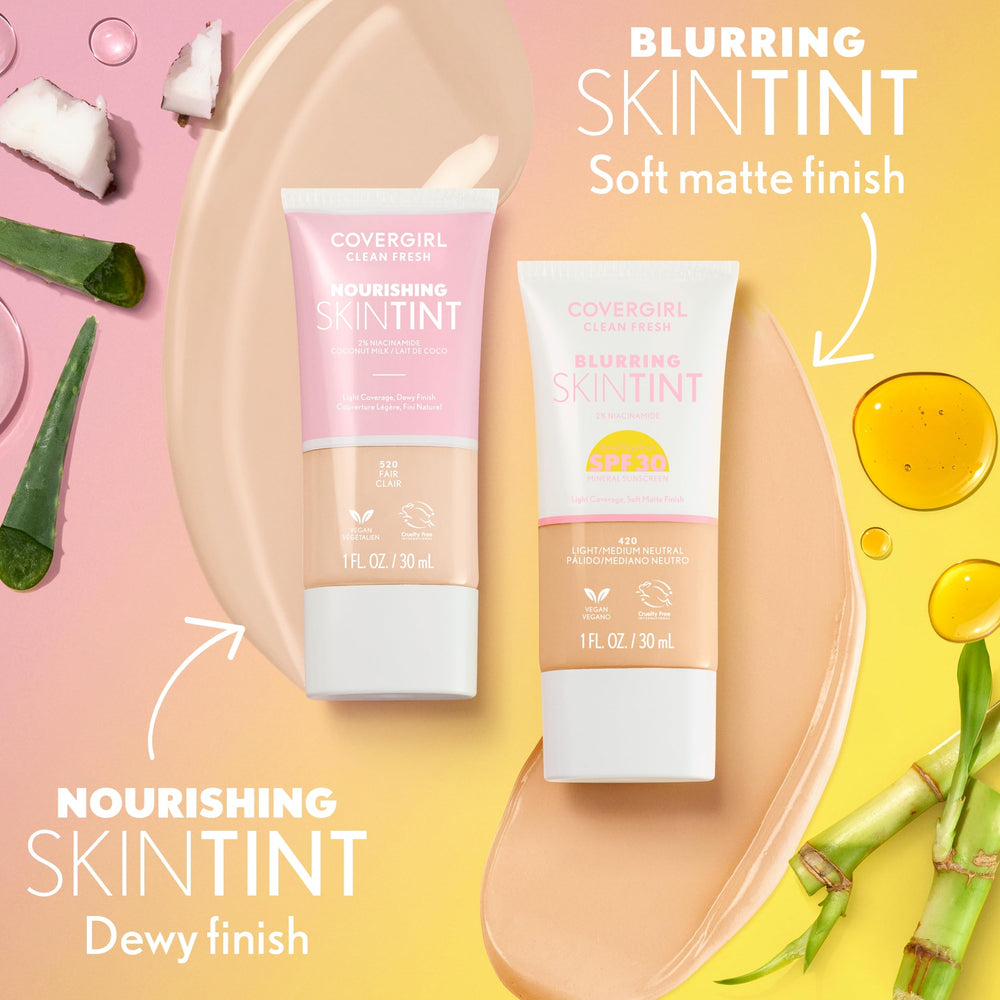 COVERGIRL Clean Fresh Nourishing Skin Tint 510 Porcelana, aloe para sensación fresca y calmante.