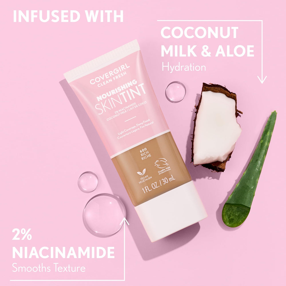 COVERGIRL Clean Fresh Nourishing Skin Tint 510 Porcelana, fórmula vegana sin crueldad.