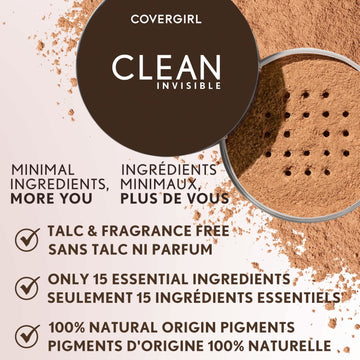 CoverGirl translúcido profundo polvo suelto envase reciclado y ligero.