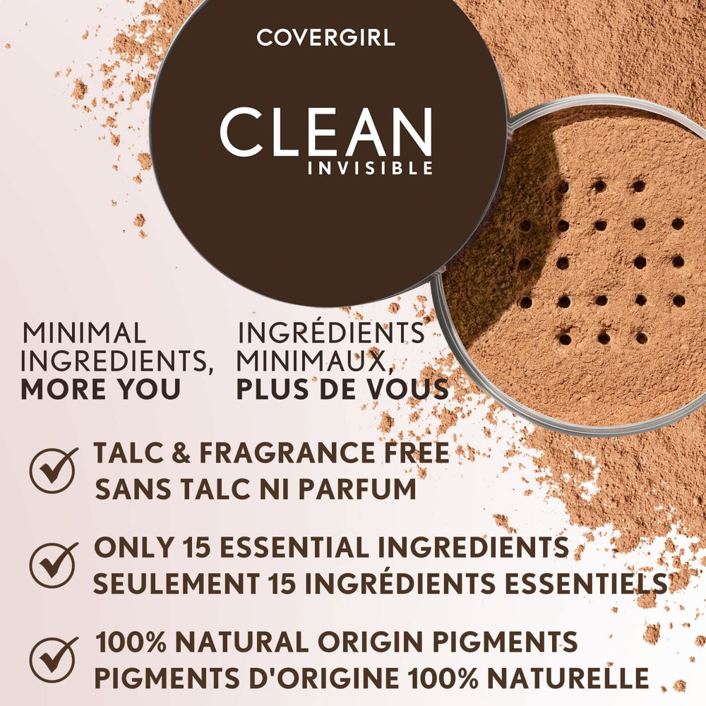 CoverGirl translúcido profundo polvo suelto envase reciclado y ligero.