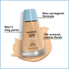 Textura mate del CoverGirl Clean Oil Control Liquid Makeup para piel grasa, sin brillos.